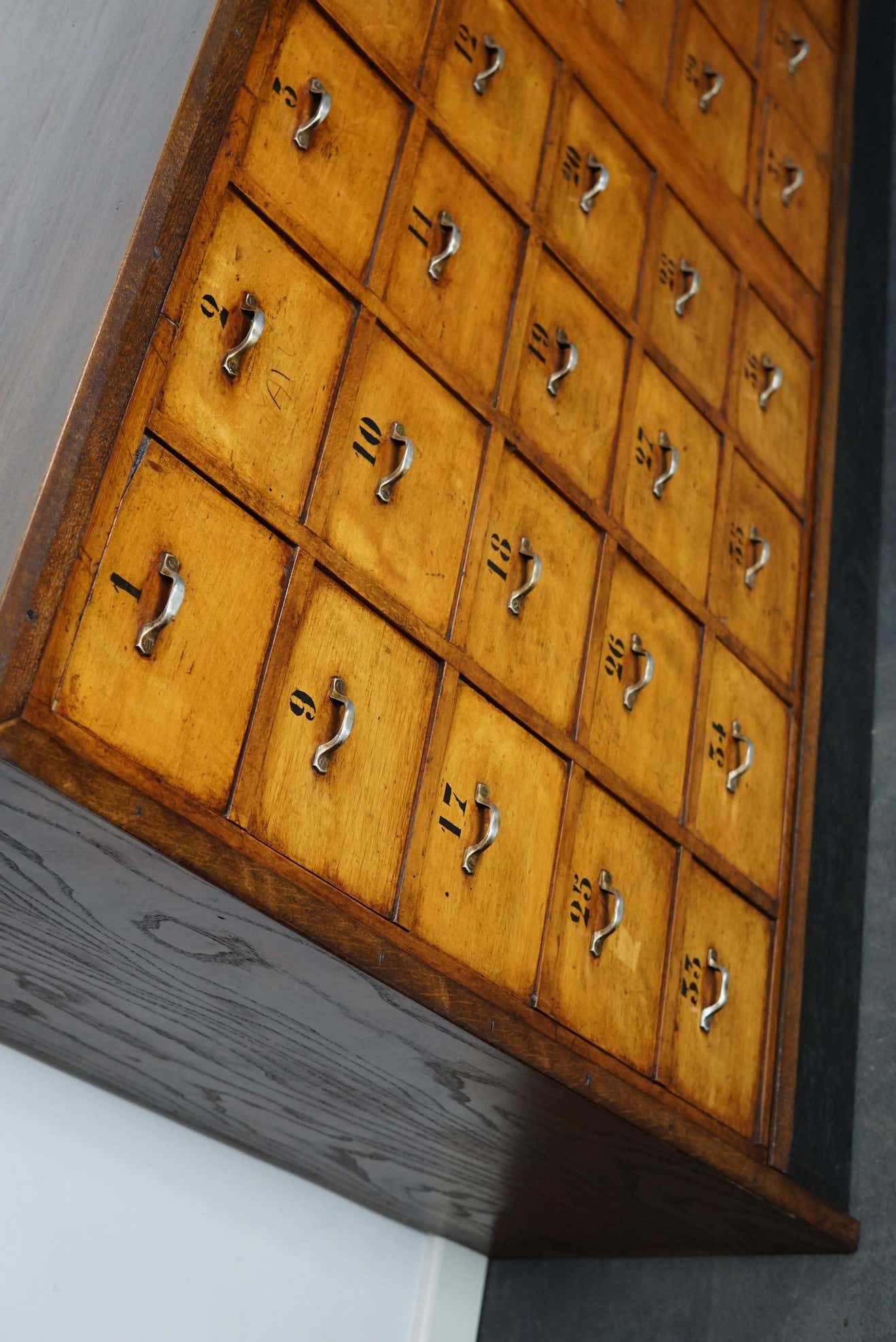 Dutch industrial apothecary cabinet in beech and oak 1940s