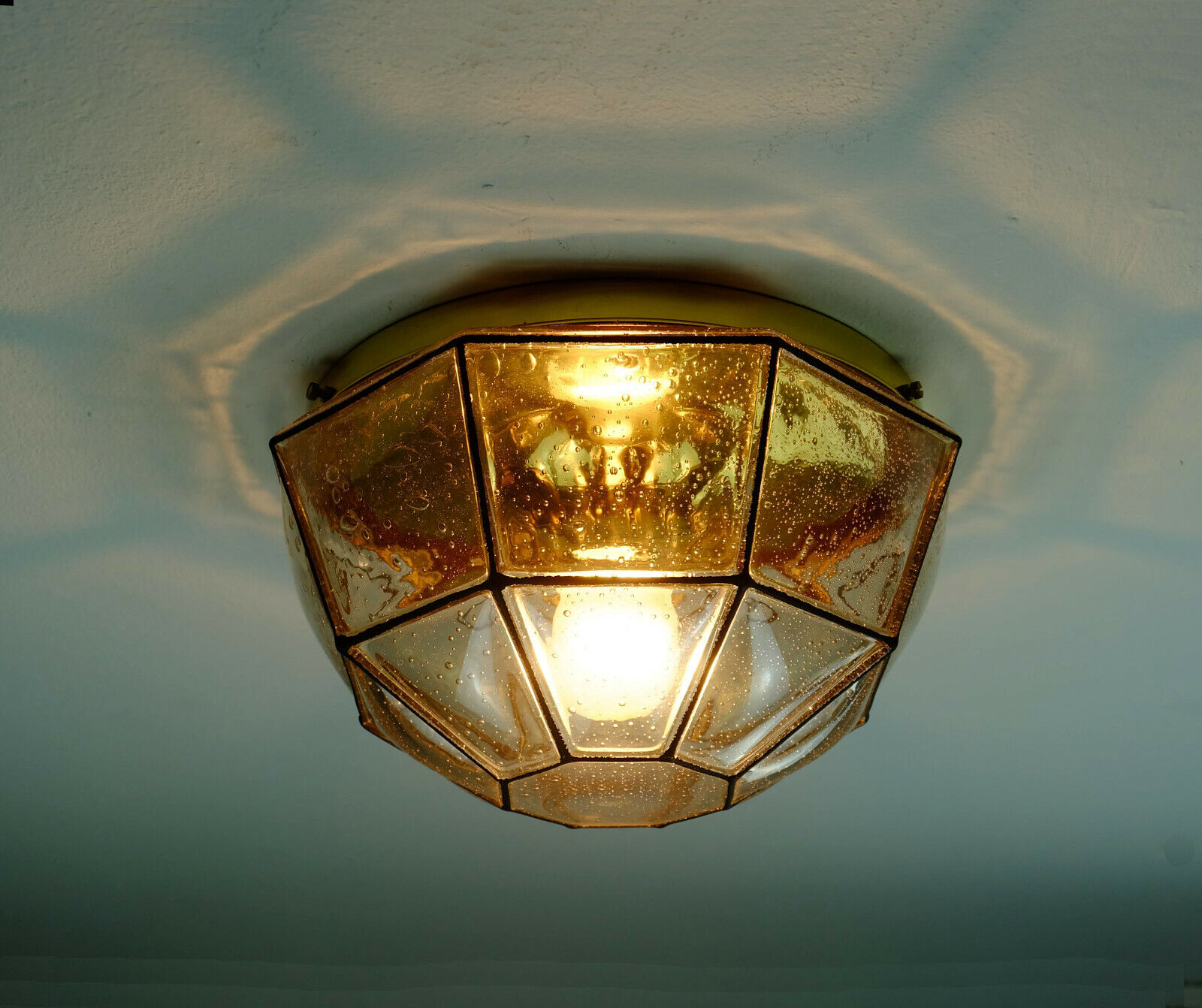 vintage 1960s 70s glashuette limburg CEILING LAMP bubble glass shade and brass