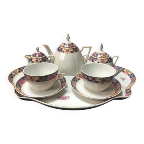 Art Deco Porcelain Tête-à-Tête Set: Boisbertrand Limoges, France