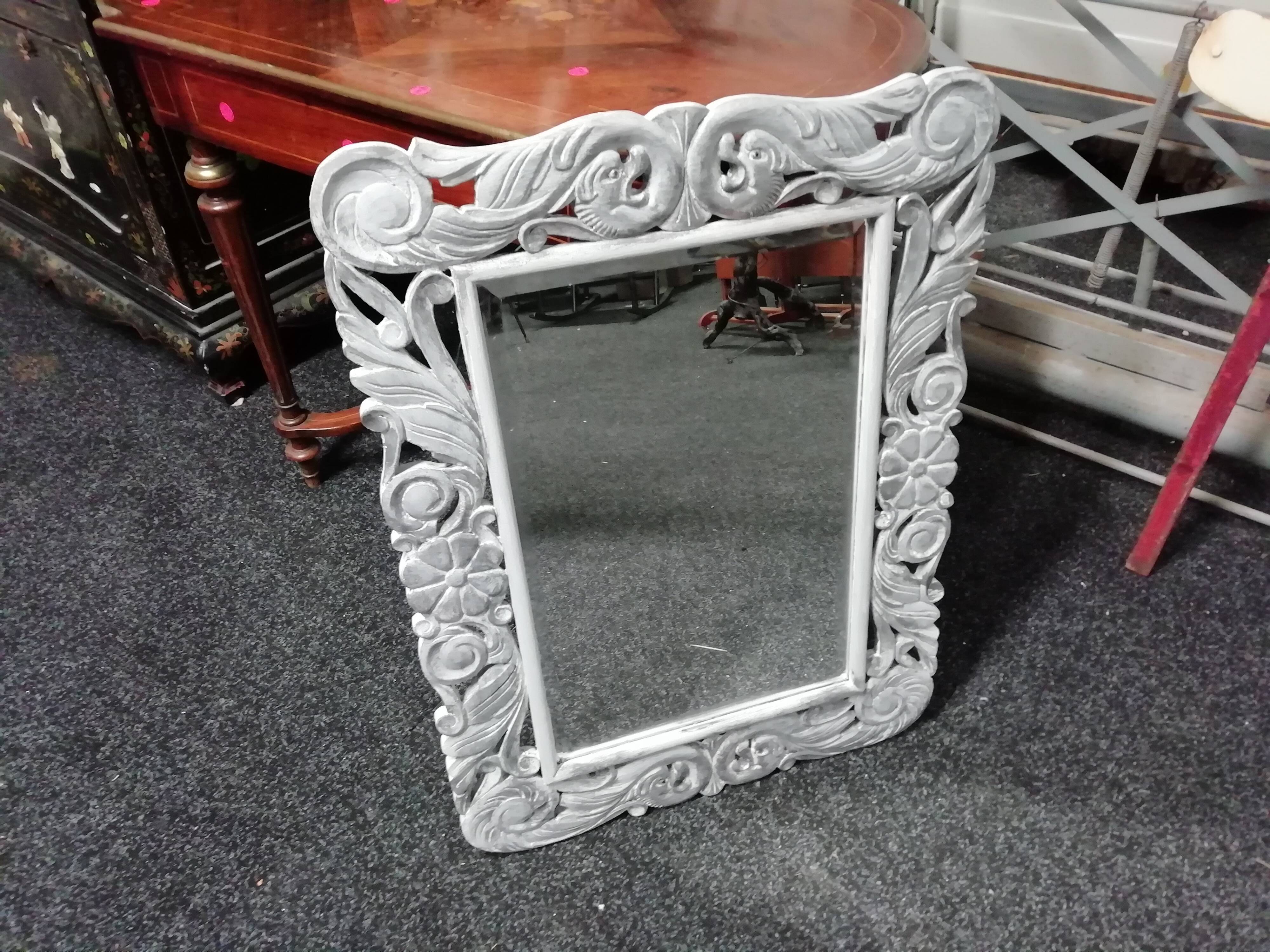 Antique mirror in painted/patinated and waxed carved wood 60x80cm
