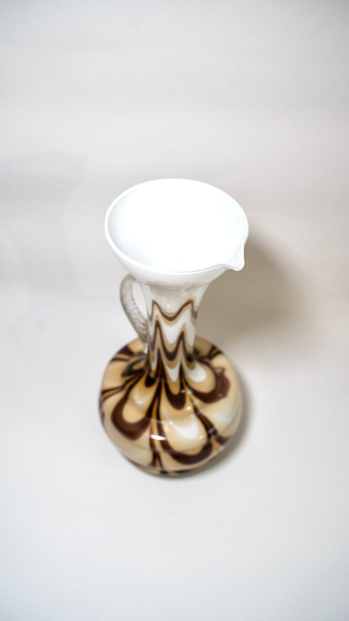 Murano glass vase Carlo Moretti vintage opaline, marbled brown and white, 70s