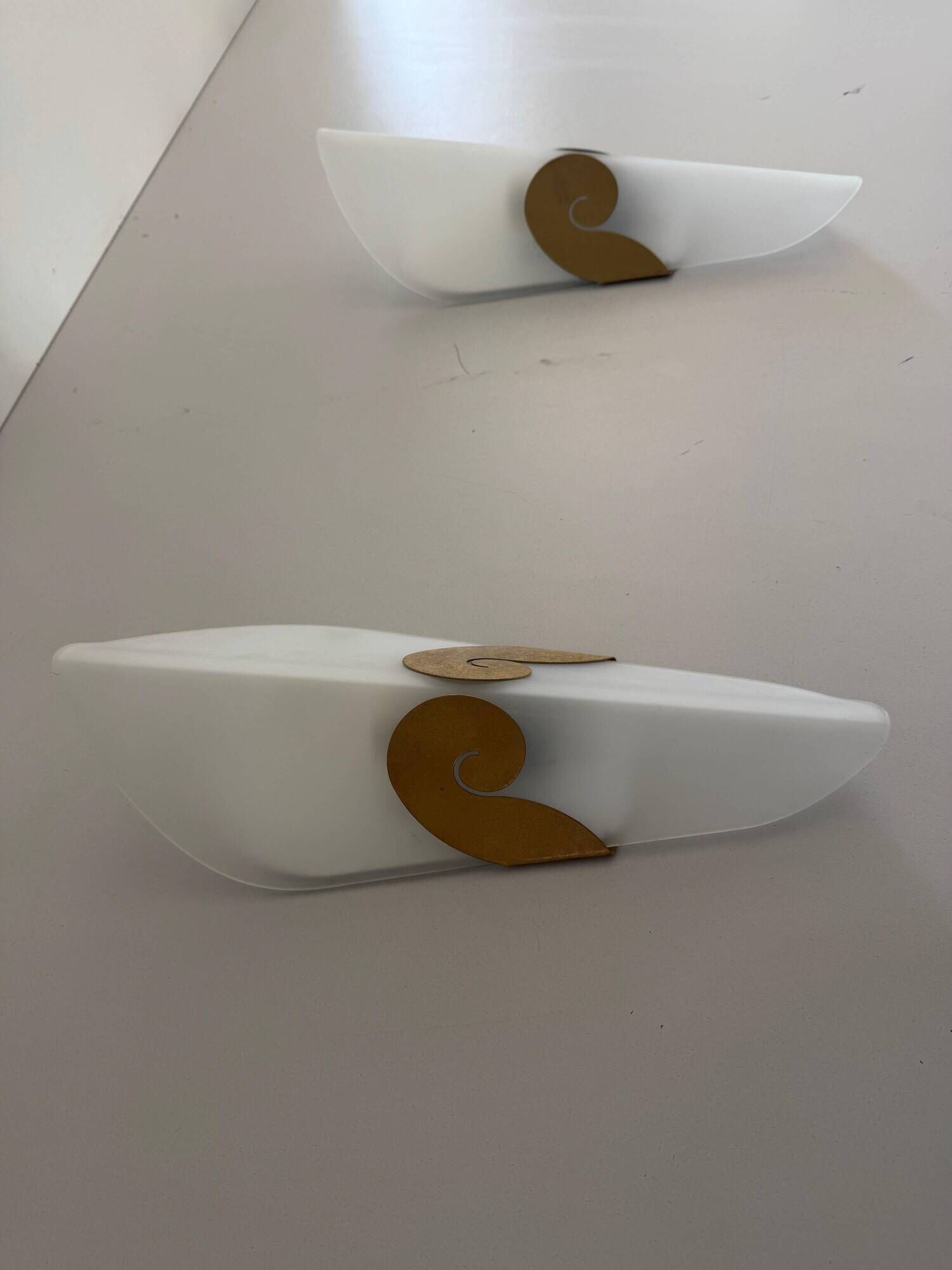Pair of glass and metal wall lights AGE, 1980s, Italy