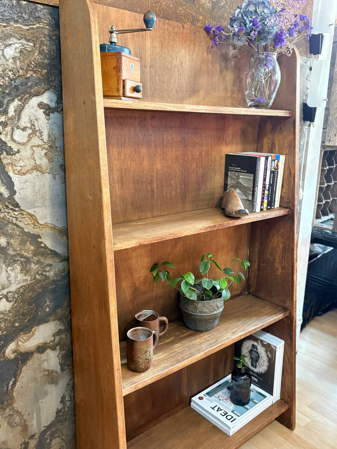 1950s raw wood bookcase