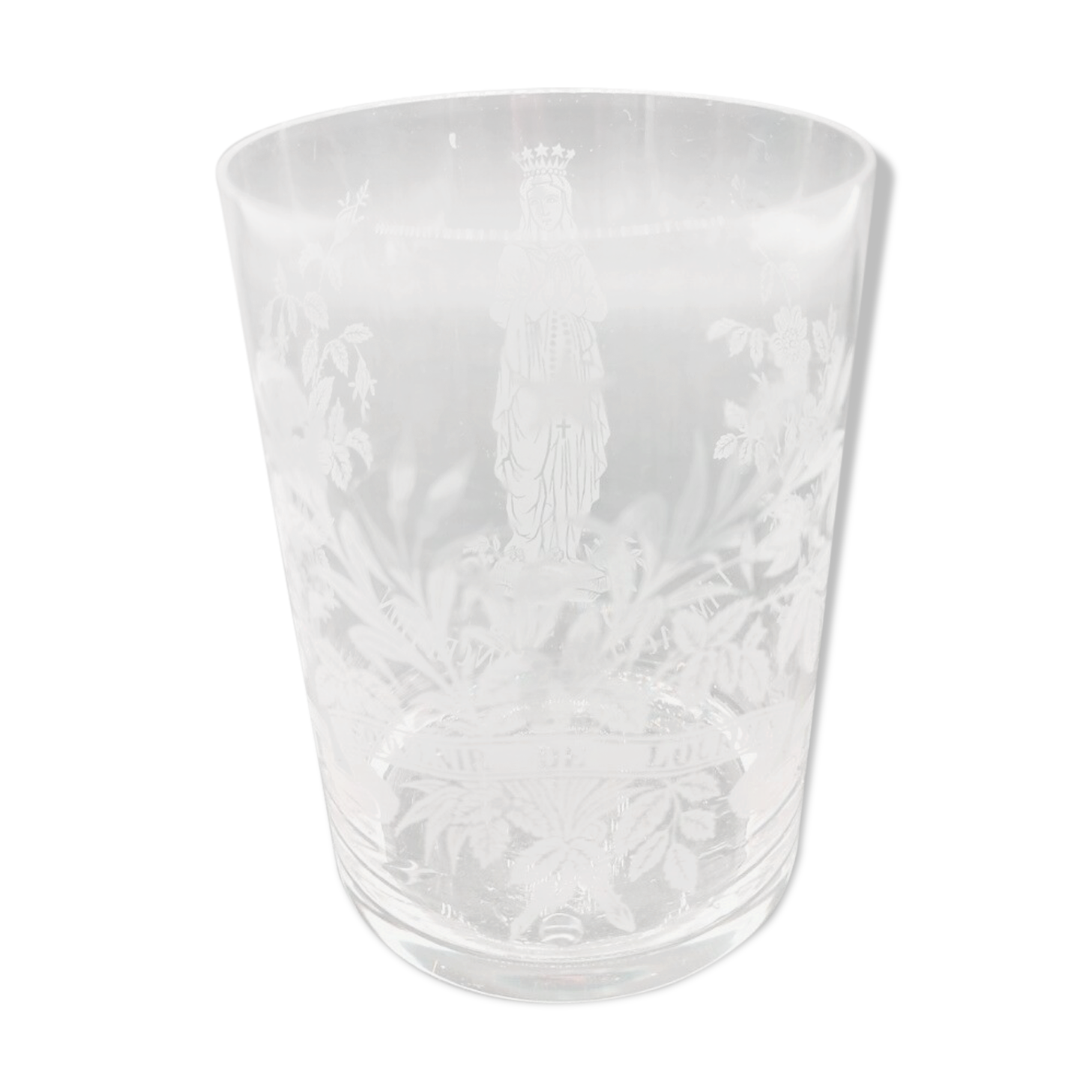 Lourdes souvenir cup engraved with acid