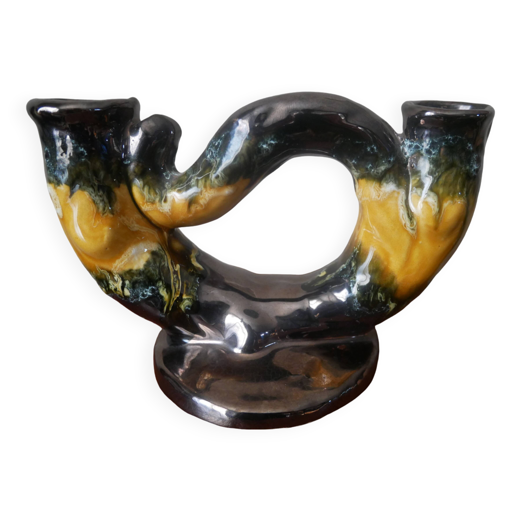 Candlestick candle holder candelabra vintage ceramic Vallauris handmade pottery