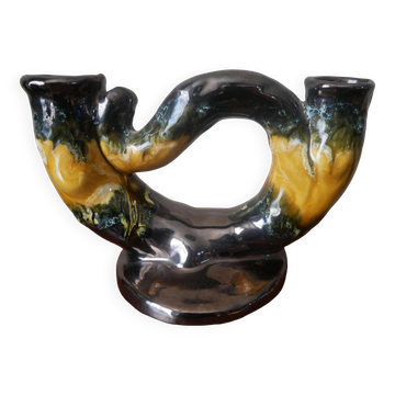 Candlestick candle holder candelabra vintage ceramic Vallauris handmade pottery