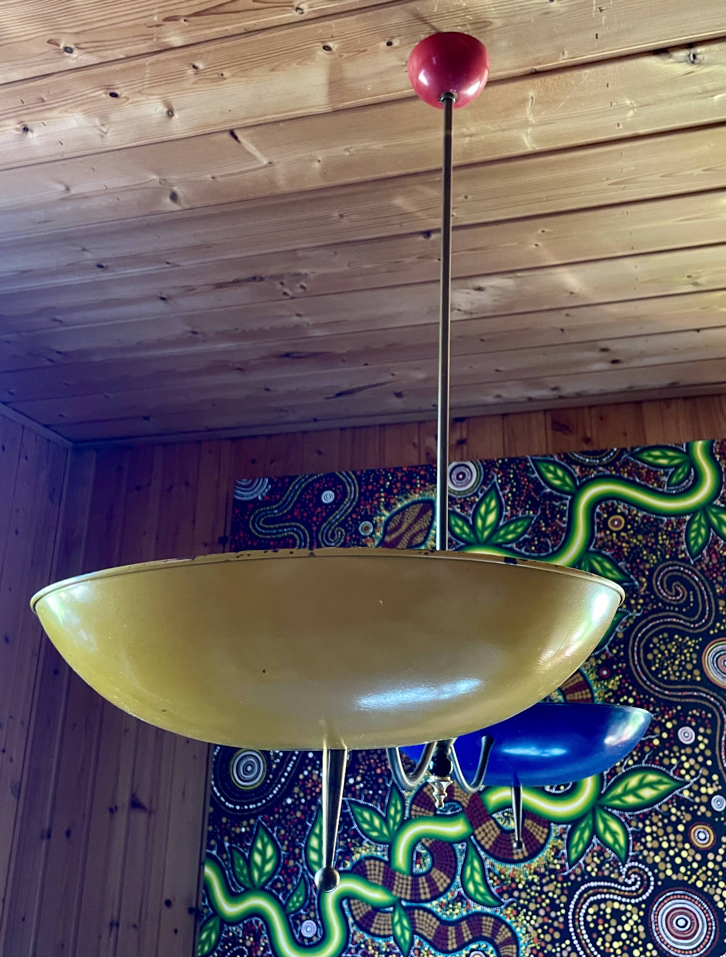 Chandelier, Italian suspension, entirely in brass, from the 50s