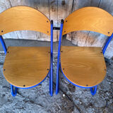 Pair of Chairs SOUVIGNET Model ELODIE Metal Blue & Wood Made in France