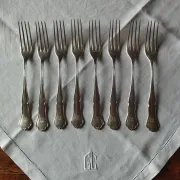 8 small numbered silver-plated forks Sorsakoski
