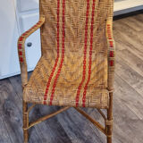 Fauteuil rotin osier motif rouge