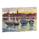 Painting Oil on canvas, Marine, Boat at anchor signature to identify