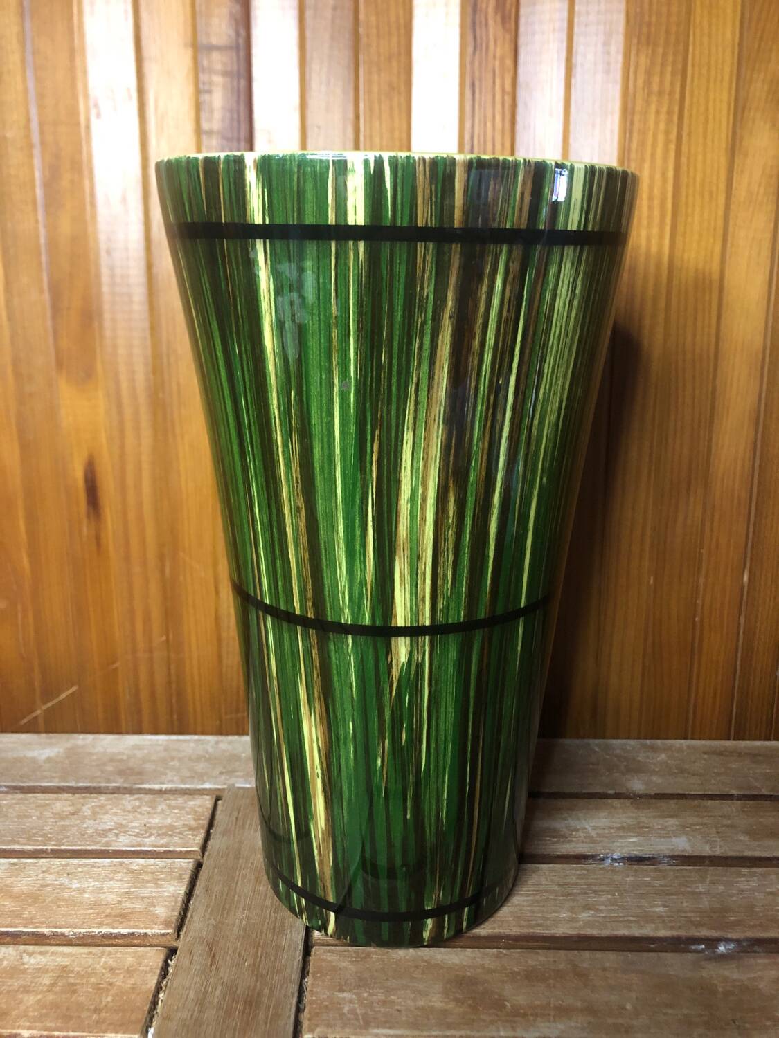Old vase st clément france green & yellow ceramic vintage #a392