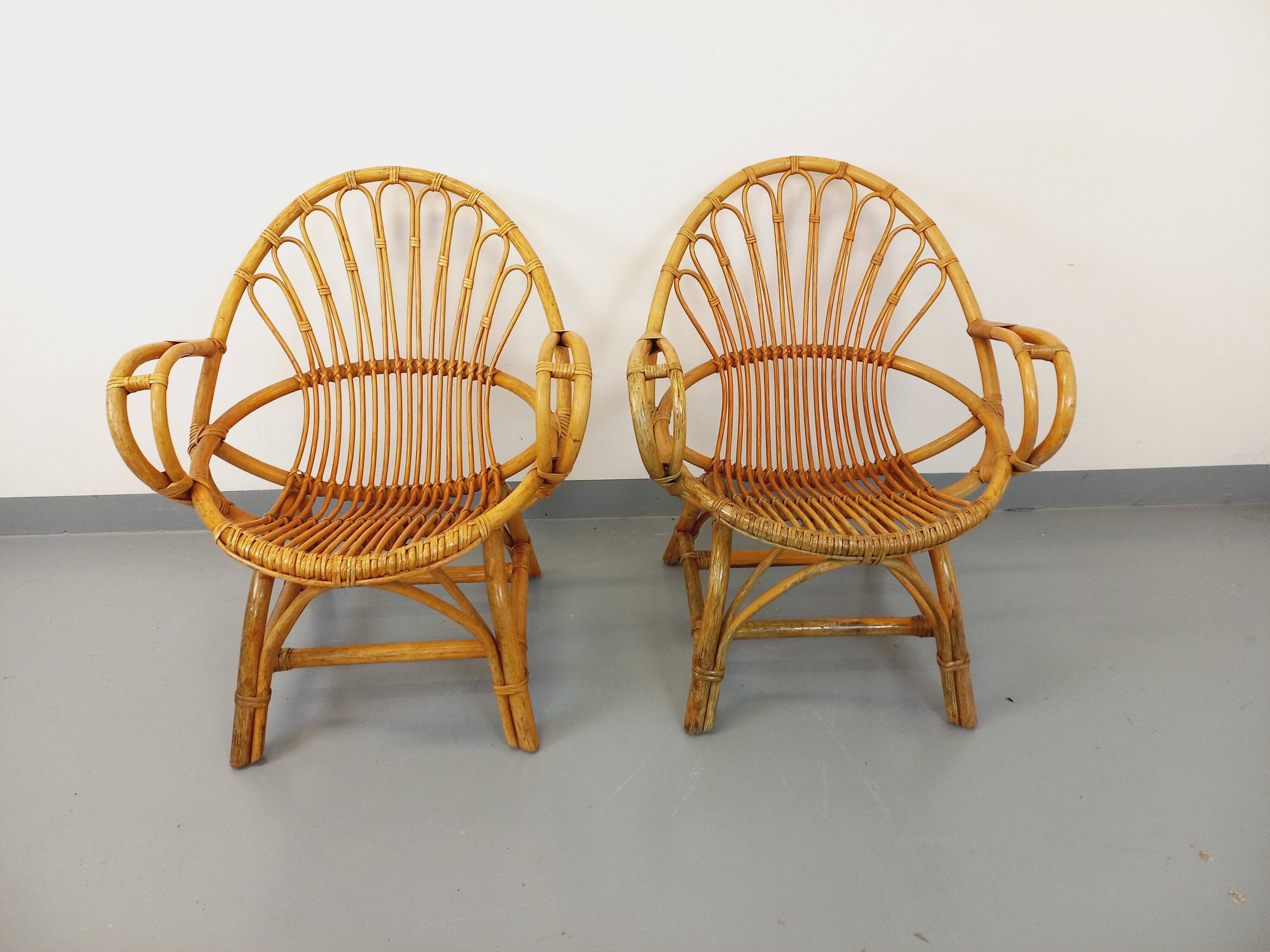 Pair of vintage rattan armchairs from the 60s