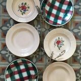 Matching old hollow plates in pink and green.