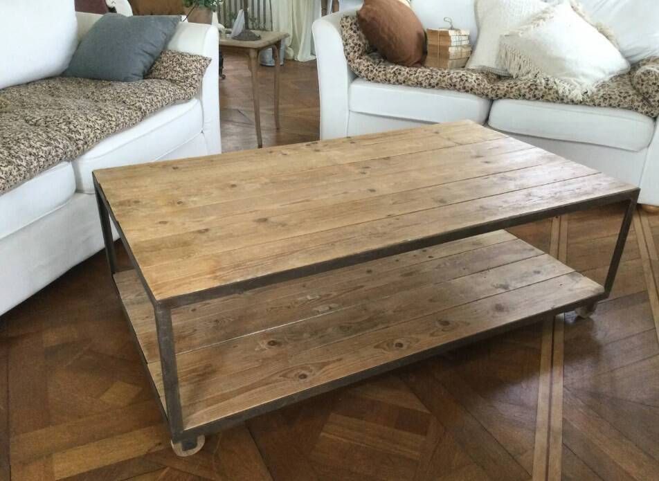 Table basse bois et fer 2 plateaux