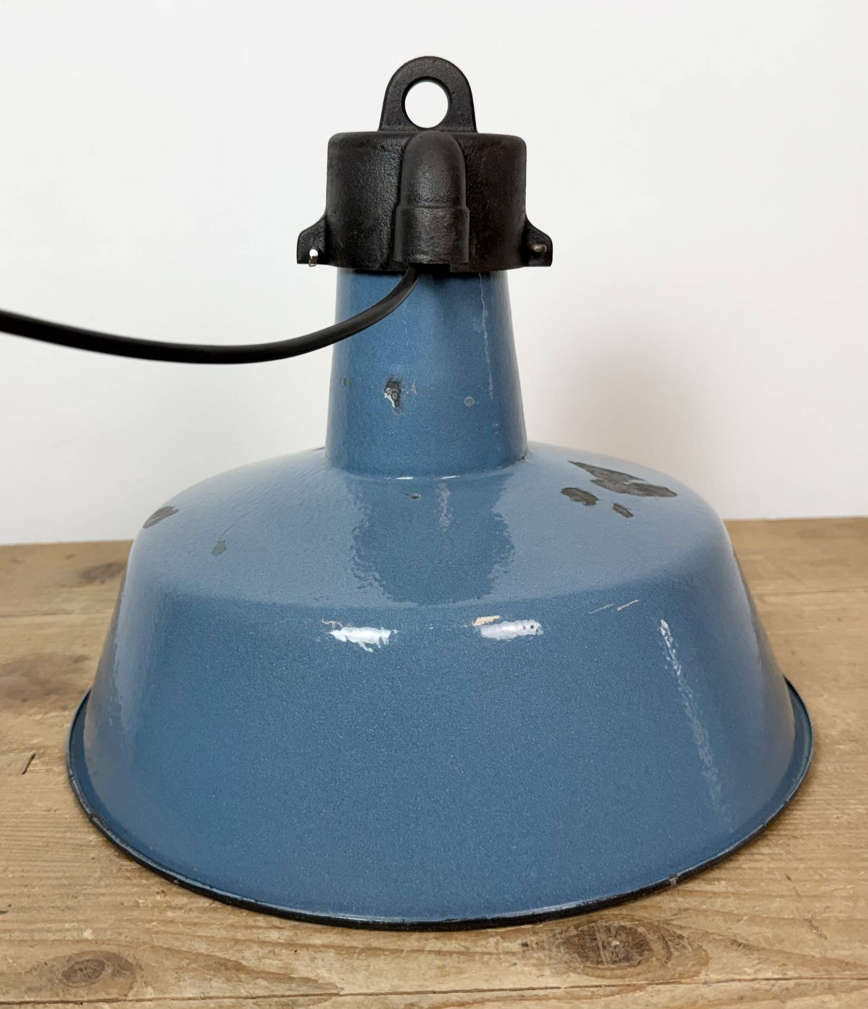 Industrial Blue Enamel Factory Lamp with Cast Iron Top, 1960s