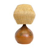 Lamp in enameled earthenware and straw lampshade by Jacques Blin