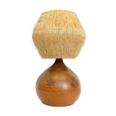 Lamp in enameled earthenware and straw lampshade by Jacques Blin