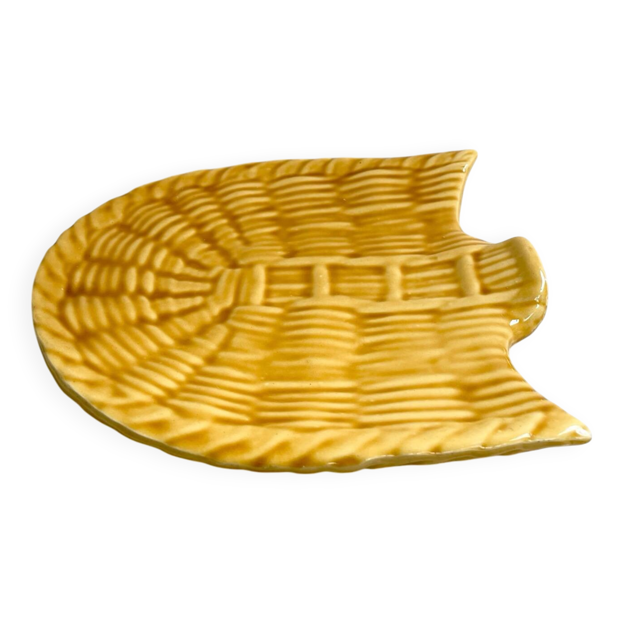 Vintage glazed ceramic dish – Sun yellow shade – 1960s