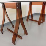 Vintage Marcello Gacita and Pierre Tiberi desk in smoked glass and plexiglass