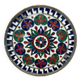 Ancienne assiette laiton décor émaillé mandala vintage #b161