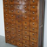 Large dutch oak apothecary cabinet / barber cabinet with enamel shields, 1900s