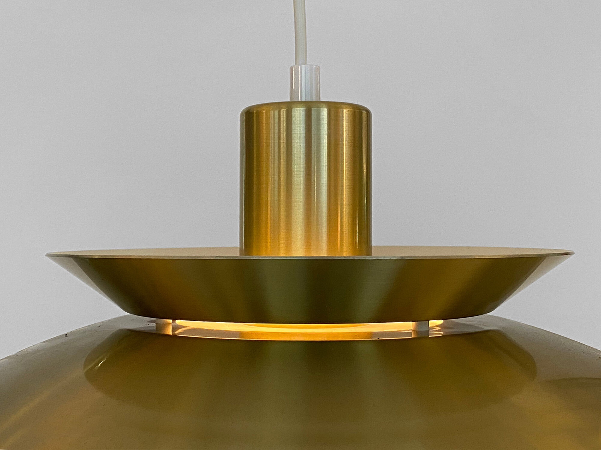 Brushed aluminum pendant light with golden finish, Denmark 1970s