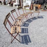 6 folding iron chairs and wooden seat
