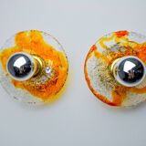 Pair of round wall lights by Murano Mazzega in orange frosted glass, Italy, 1970