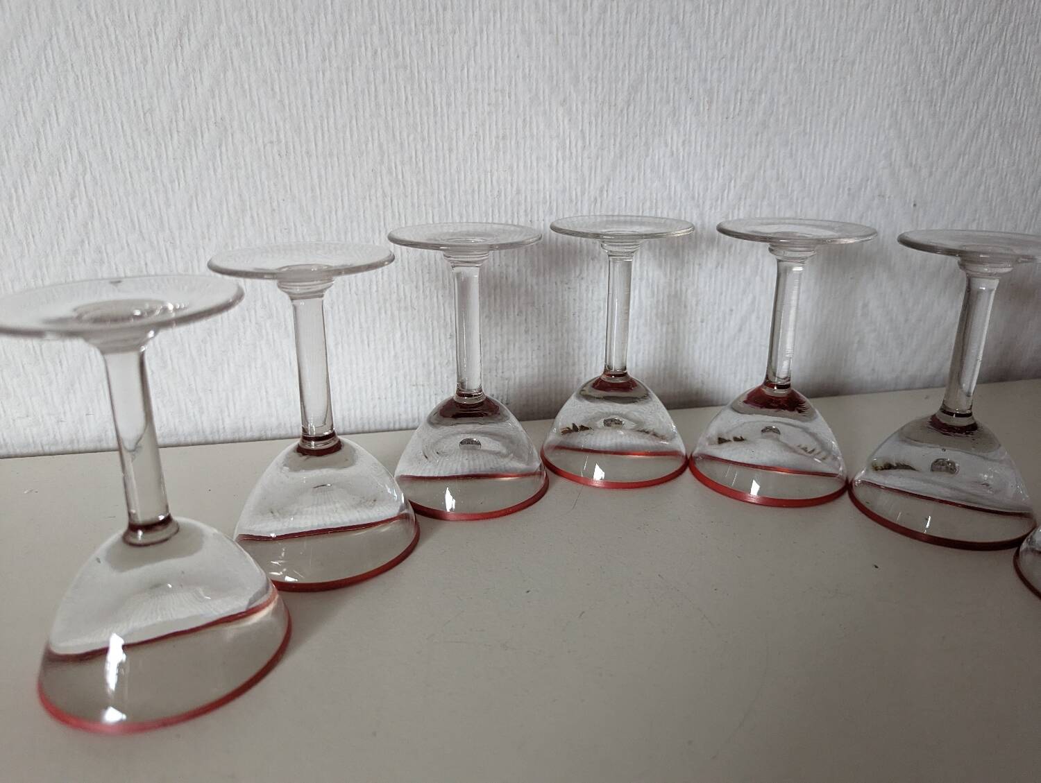 Bistro glass, thick bottom with red rim, 1950s