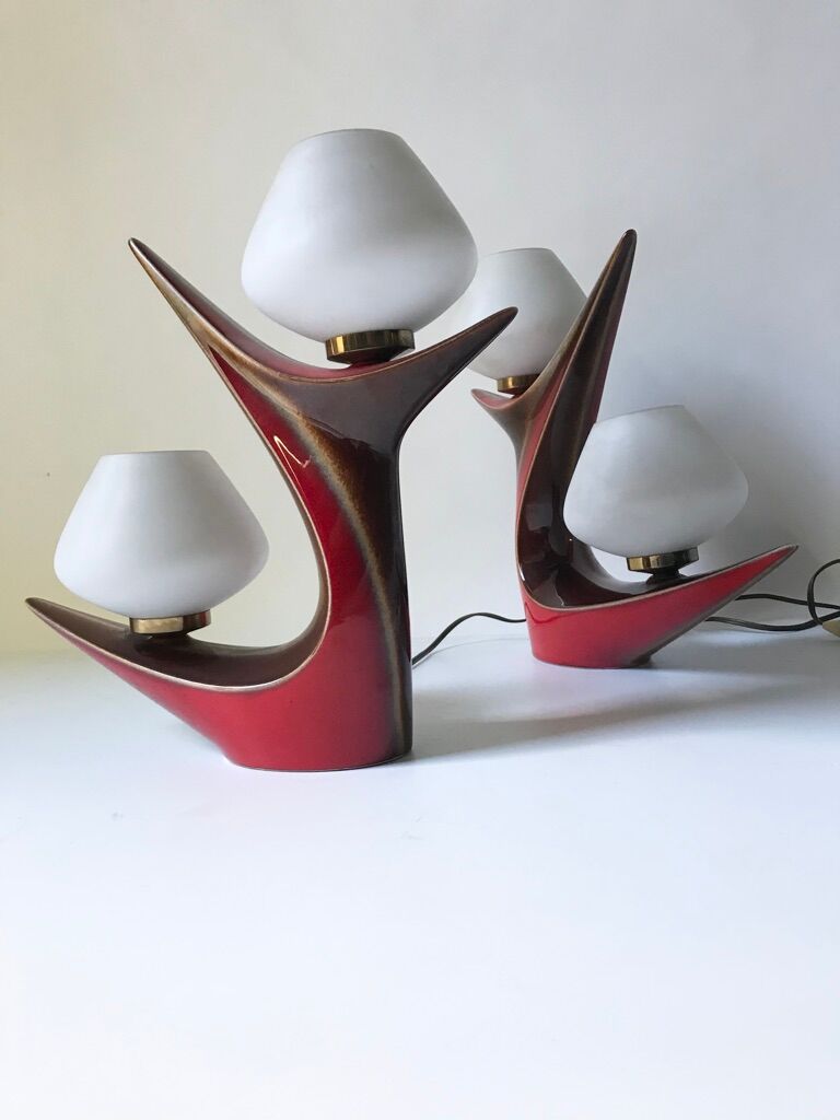 2 lamps 1950 ceramic opaline
