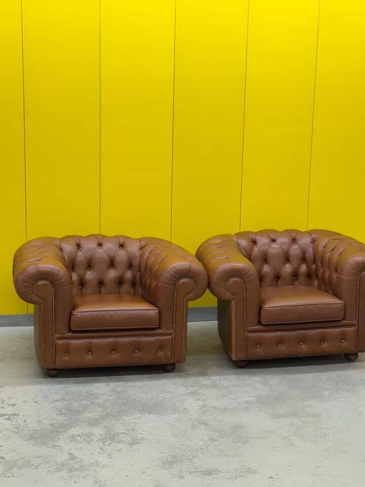 Brown Leather Chesterfield armchair (Price is for One)