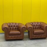 Brown Leather Chesterfield armchair (Price is for One)