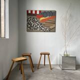 Abstract construction site work canvas