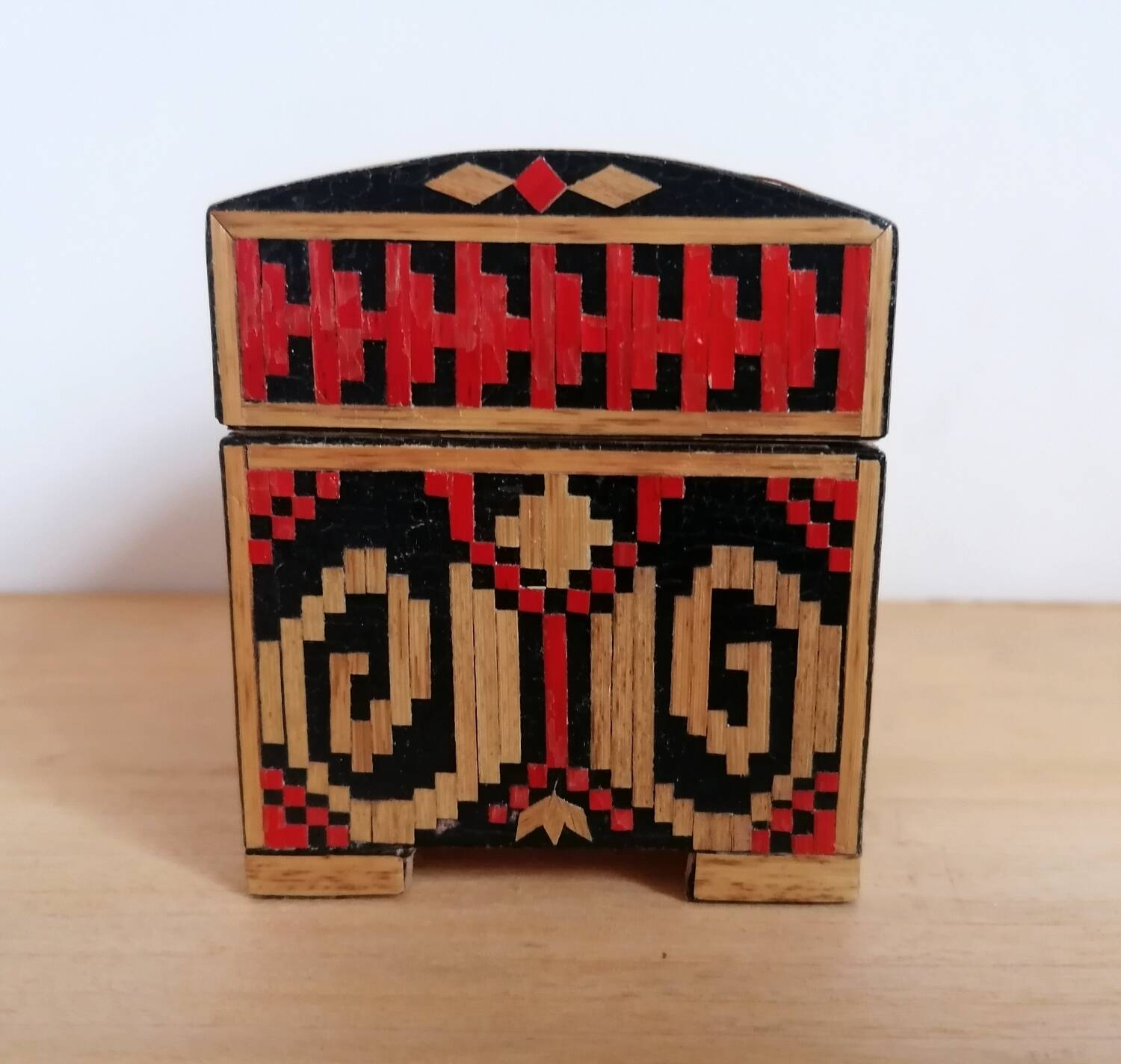 Straw marquetry wooden box year 1975