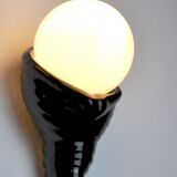 Black ceramic snail and white opaline sconce, France, 1980