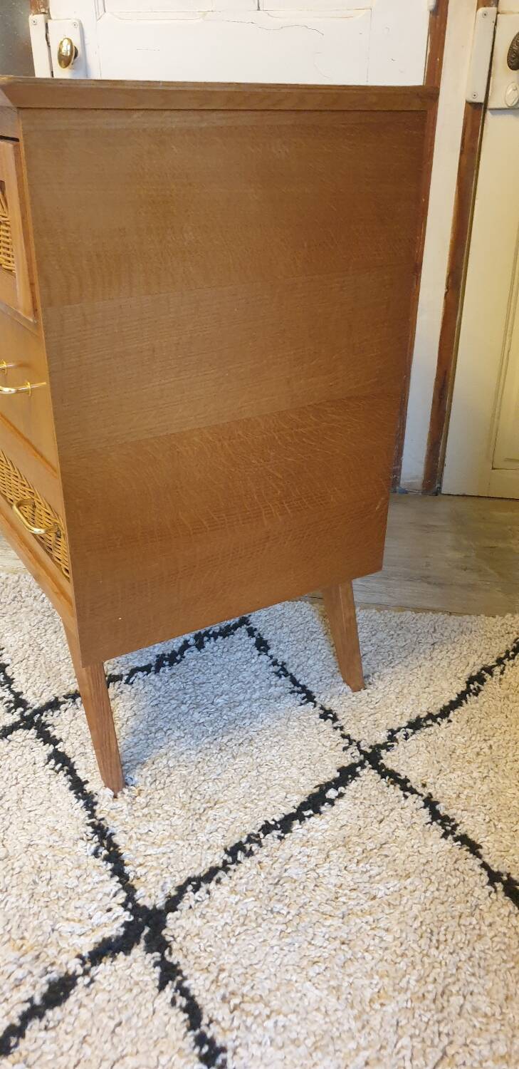 Wood and rattan chest of drawers