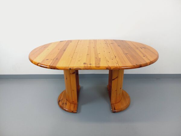 Table à manger ronde scandinave vintage en pin des années 60 70