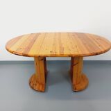 Vintage Scandinavian round pine dining table from the 60s 70s