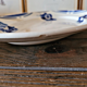 Badonviller dish model Alain, oval and round dish with blue flowers.