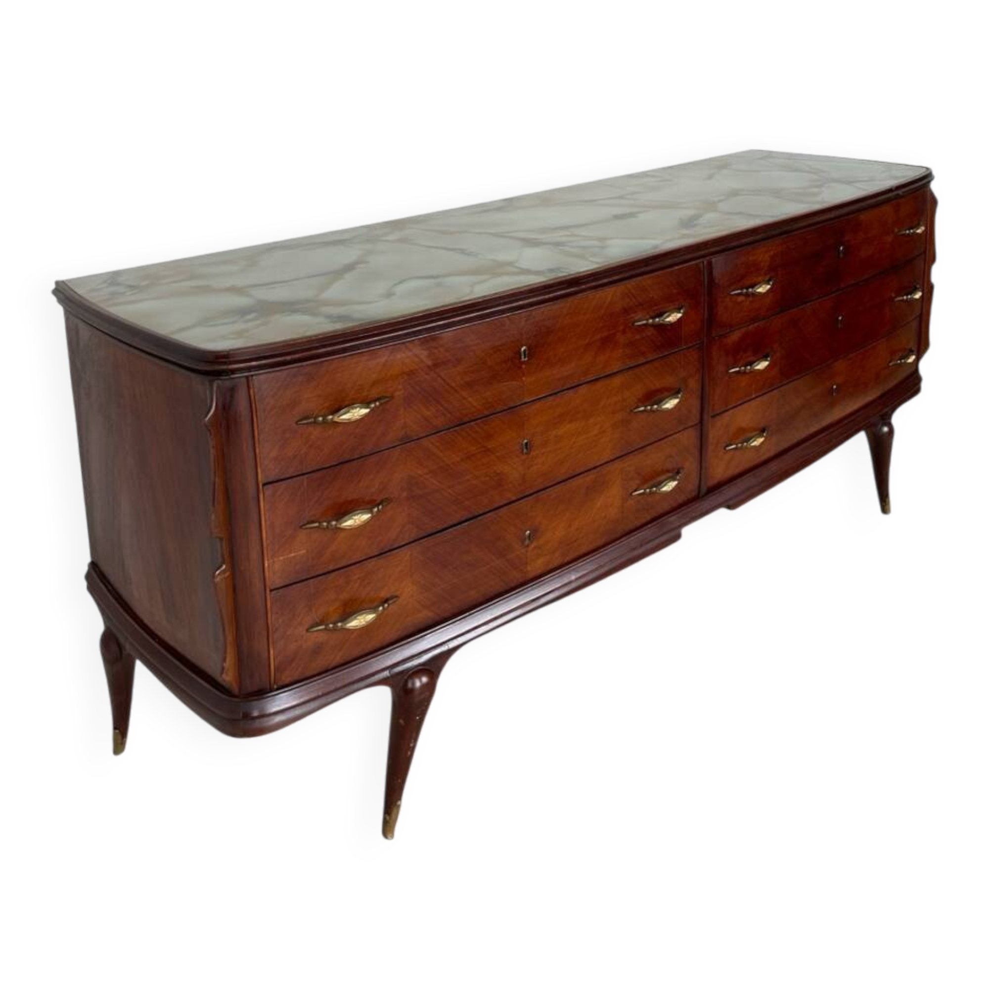 Commode en placage de palissandre avec plateau en onyx vert