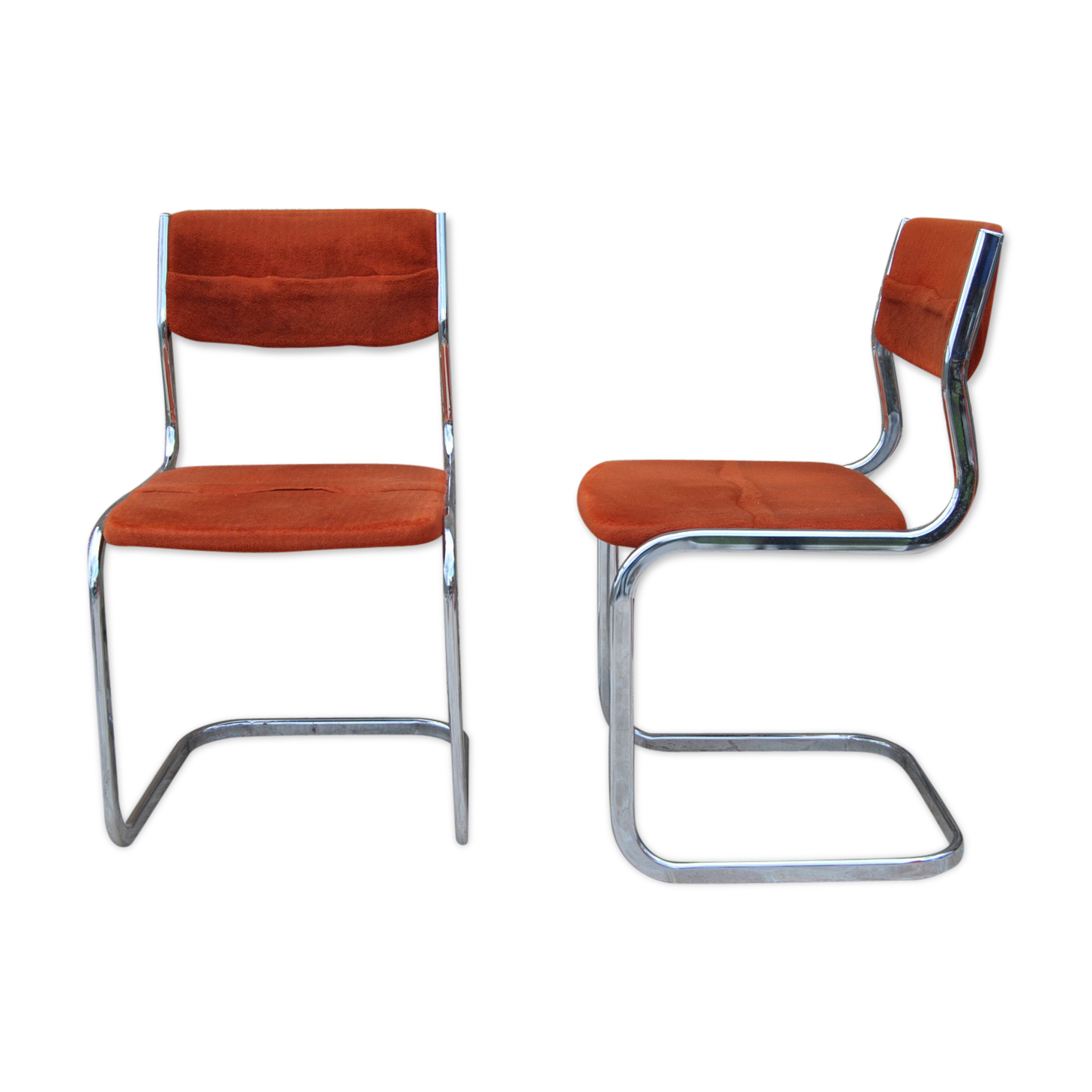 Pair of orange velvet chairs Roche Bobois 70s