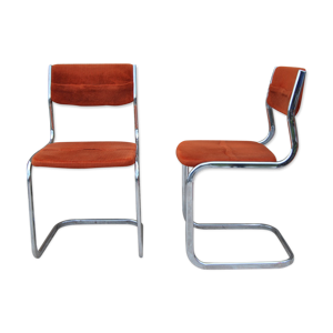 Paire de chaises velours orange roche bobois années 70