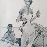 A Coca-Cola paper advertisement beach illustration from a period magazine