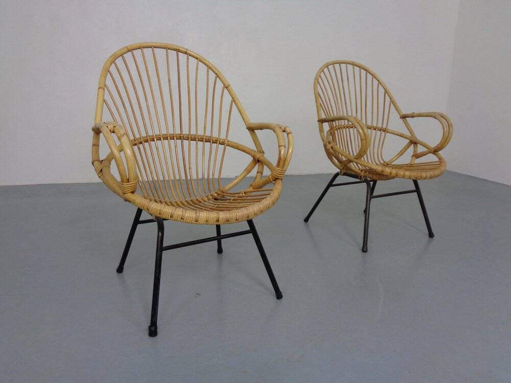Set of Dutch Mid-Century Bamboo Chairs by Rohé Noordwolde, 1950s