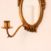 Pair of Swedish brass sconces with mirror