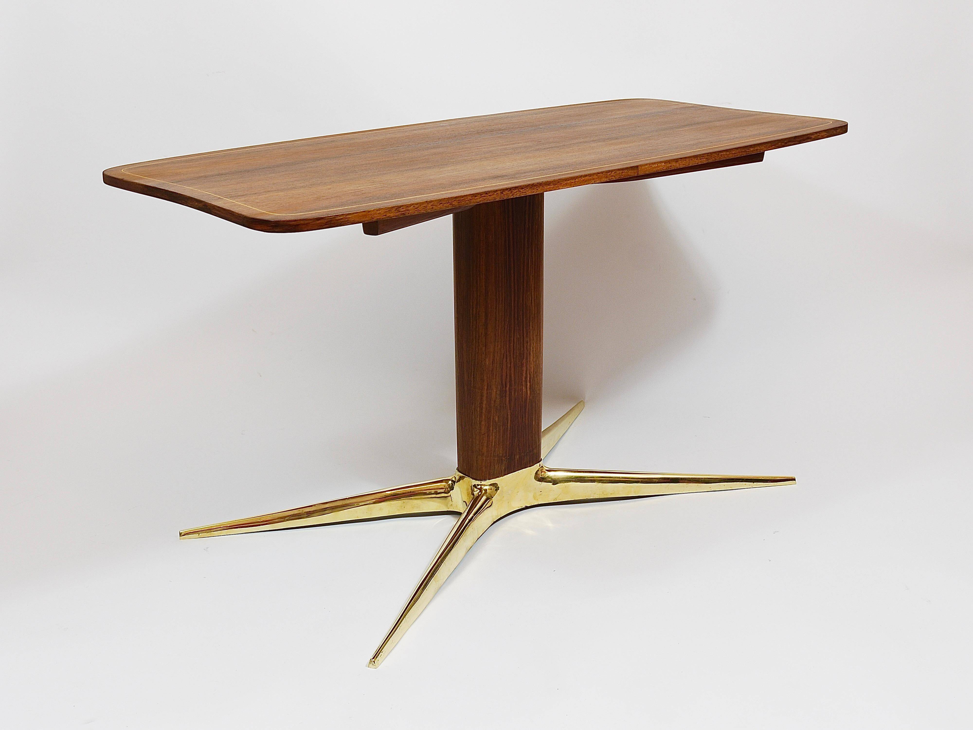 Oswald Haerdtl x Hagenauer Vienna coffee table in brass and walnut, Austria, 1950s