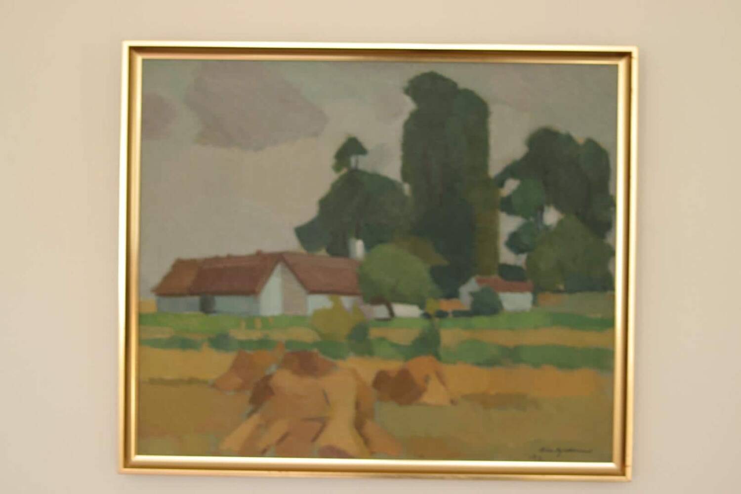 Mid Century Swedish Oil on Canvas – “Village” by Richard Björklund