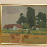 Mid Century Swedish Oil on Canvas – “Village” by Richard Björklund