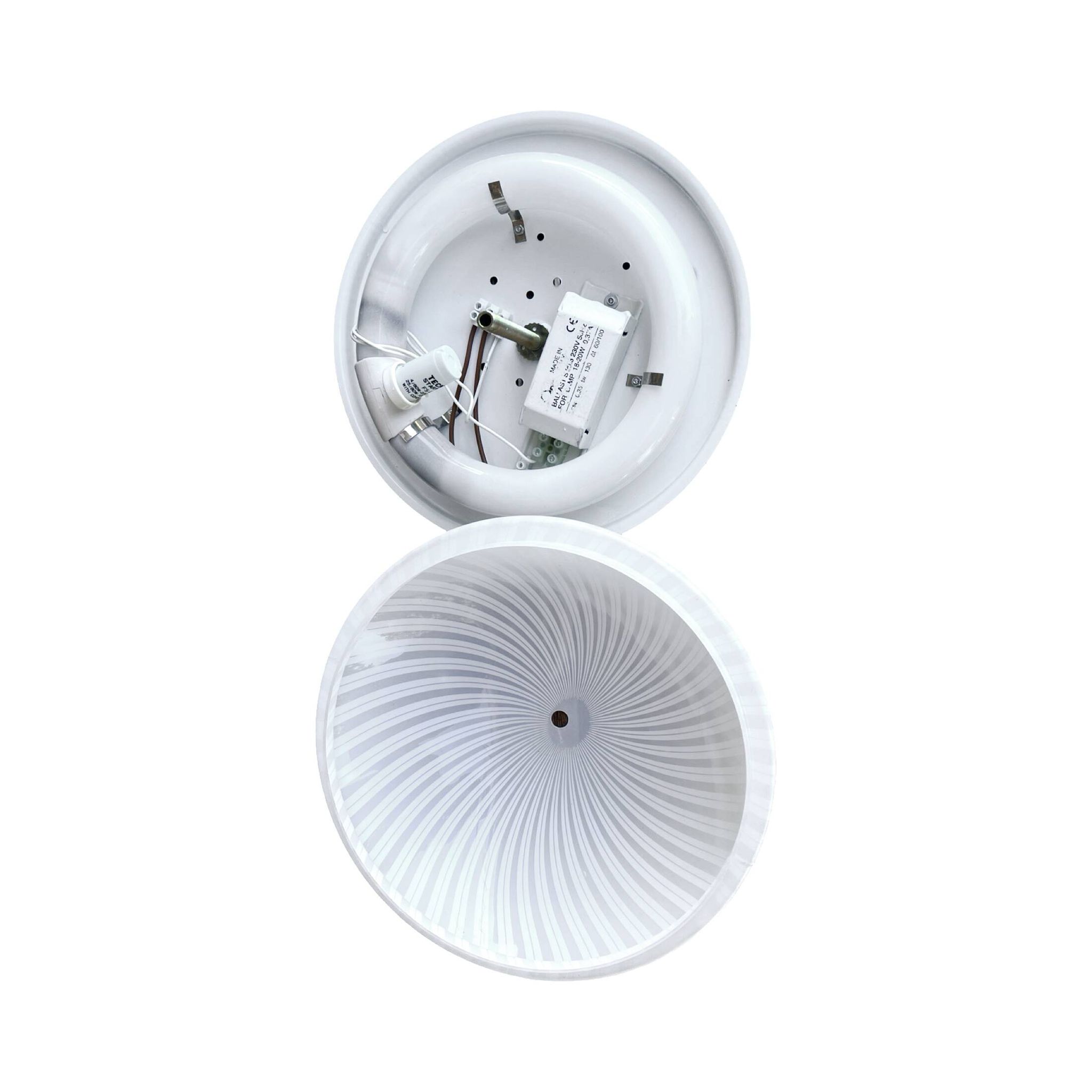 Italian modern ceiling lamp with plexiglass shade, Italy, 1970s/1980s.